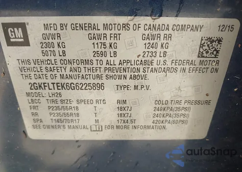 2016 GMC Terrain Sle-2 from USA, damaged, VIN 2GKFLTEK6G6225896